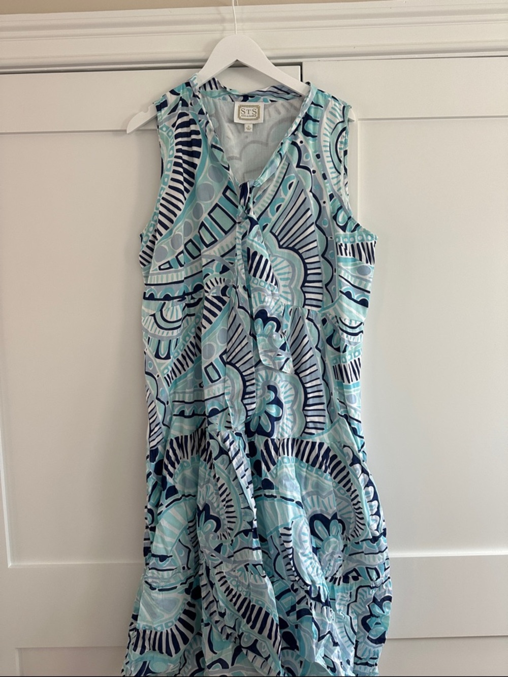 Sail to Sable Sleeveless Mint and Navy Printed Mini Dress
